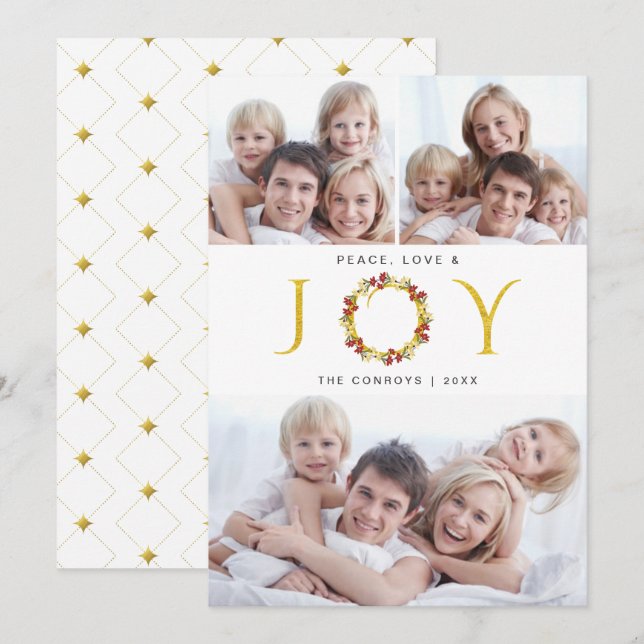 Peace Love and Joy Tarjeta de vacaciones Faux Reli (Anverso / Reverso)