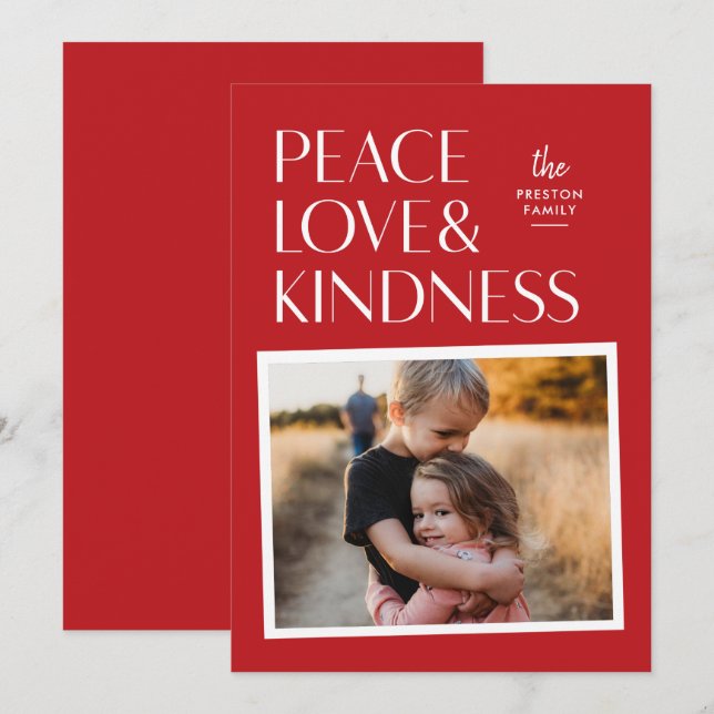 Peace Love and Kindness Holiday Tarjeta fotográfic (Anverso / Reverso)