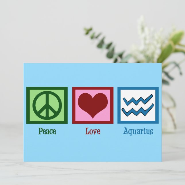 Peace Love Aquarius Rótulo Cute Blue Birday Card (Anverso de pie)