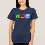 Peace Love Hanukkah Women's<br><div class="desc">Peace Love Camiseta de mujeres de Hanukkah para una persona judía a la que le gusta celebrar Chanukah. Una señal de paz de bonito,  corazón y una hermosa menorah.</div>