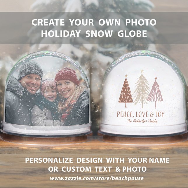 Peace, Love & Joy Family Photo Name Holiday (Peace, Love & Joy Family Photo Name Holiday Snow Globes Front And Back)