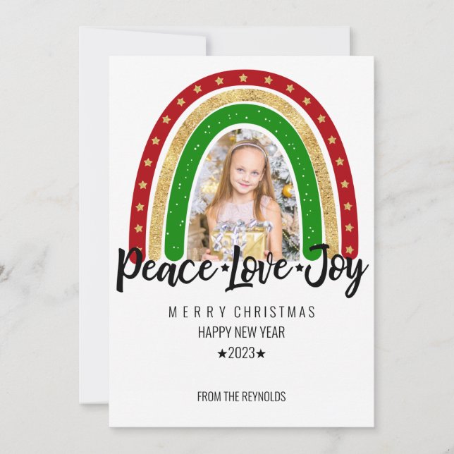 Peace Love Joy Merry Christmas Rainbow Photo (Anverso)