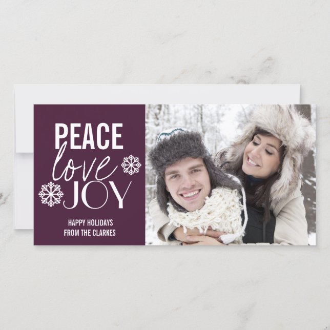 Peace Love Joy Purple Snow Fotos Tarjetas de fotos (Anverso)