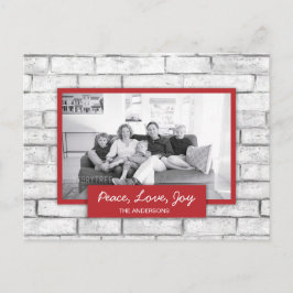 Peace Love Joy White Brick Wall Holiday Tarjeta fo