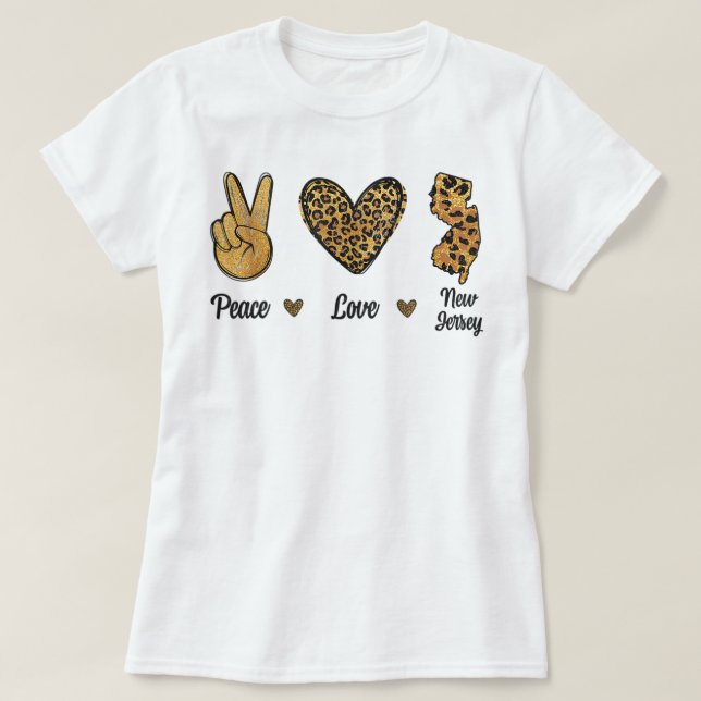 Peace Love New Jersey LeoparFlag Map Souvenirs M (Diseño del anverso)