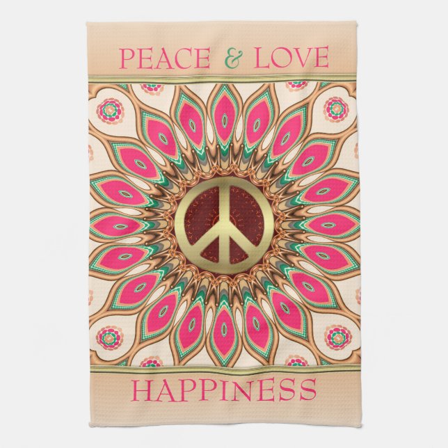 Peace Love Pink Sunflower Tea Toalla (Vertical)