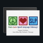 Peace Love SLP Speech Language Pathology Magnet<br><div class="desc">Tarjeta de Navidades magnéticos de la Patología de la Lengua de Amor por la Paz. Magnates de SLP para un terapeuta del habla que obtuvo un título de patólogo del lenguaje del habla y trabaja con la comunicación.</div>