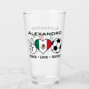 Peace Love Soccer Glass con nombre