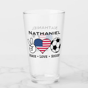Peace Love Soccer USA Glass Con Nombre