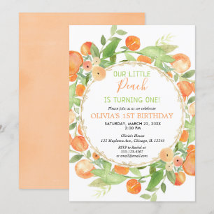 Peach 1 cumpleaños invitaciones chicas, tema de me