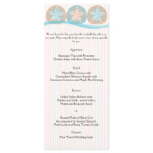 Peach and Blue Sand Dollars Beach Wedding Menu