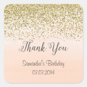 Peach and Gold Birthday Gracias Pegatinas