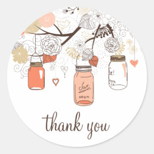 Peach and Gold Mason Jars Spring Gracias Pegatina