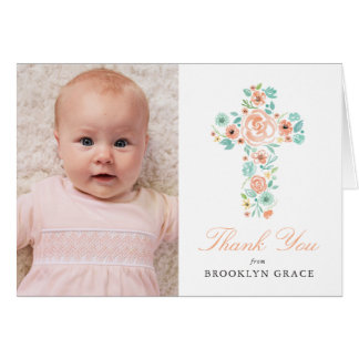 Peach and Mint Flower Cross Baptism Photo
