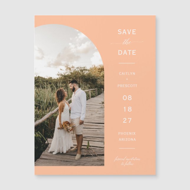 Peach Arch Photo Save the Date Magnetic Card (Anverso)