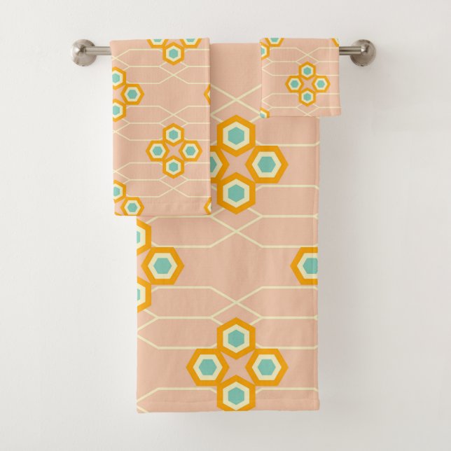 Peach background hexagonal floral pattern  (In situ)