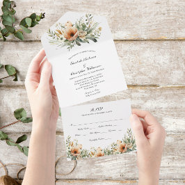 Peach Beige Floral Boda Todo En Una Invitación