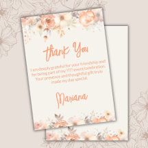 Peach Beige Ivory Flowers Floral Gracias Tarjeta