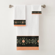 Peach Blanco Elegante con Verde Y Negro