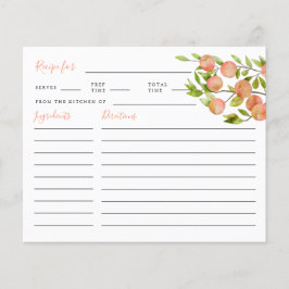 Peach Bridal Shower Recipe Tarjeta