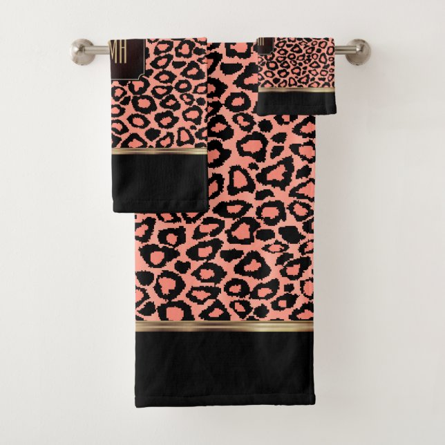 Peach Coral & Black LeoparPattern with Monogram (In situ)