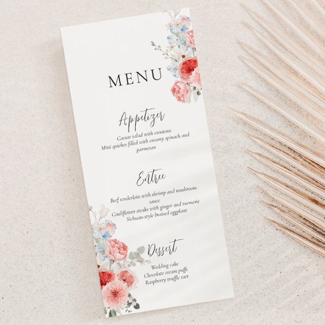 Peach Dusty Blue Floral Menu (Subido por el creador)