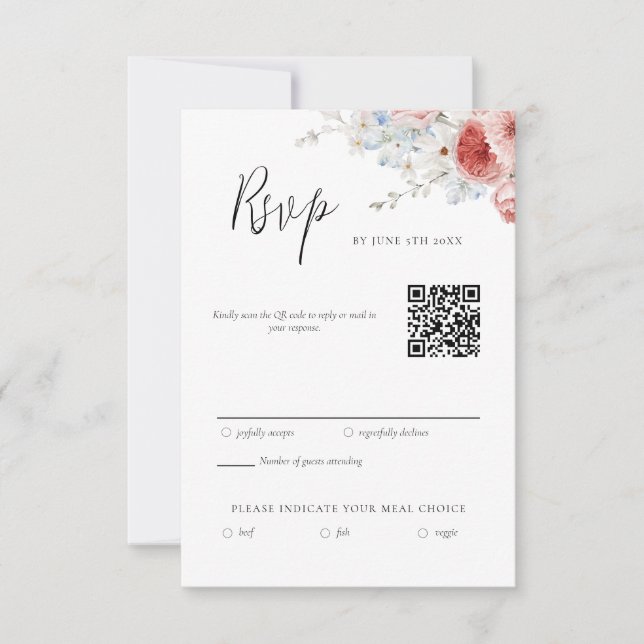 Peach Dusty Blue Floral RSVP (Anverso)