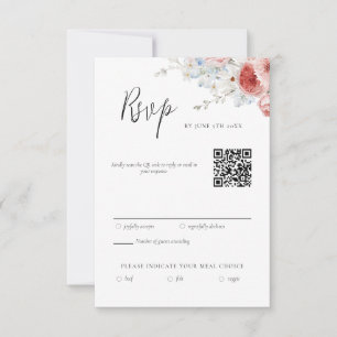 Peach Dusty Blue Floral RSVP