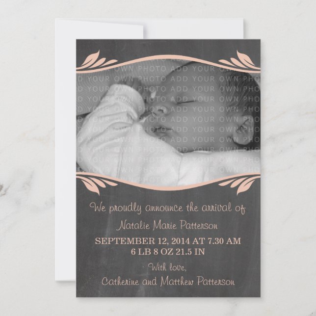 Peach Elegant Chalkboard Baby Invitación (Anverso)