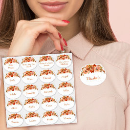 Peach Floral Bridal Shower Name Tag Pegatinas