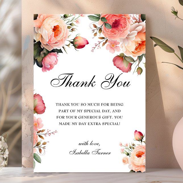 Peach Floral | Tarjeta de agradecimiento de cumple (Subido por el creador)