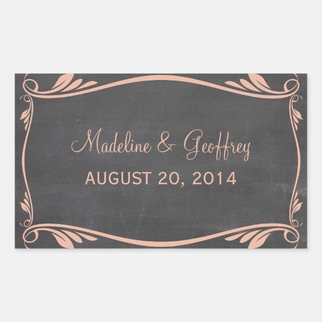 Peach Flourish Chalkboard Bodas Pegatinas (Anverso)