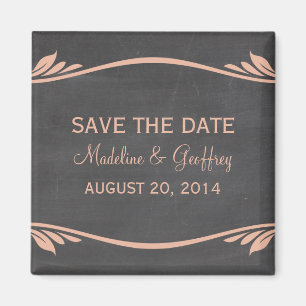 Peach Flourish Chalkboard Guardar el imán de fecha
