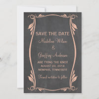 Peach Flourish Chalkboard Guardar la invitación de