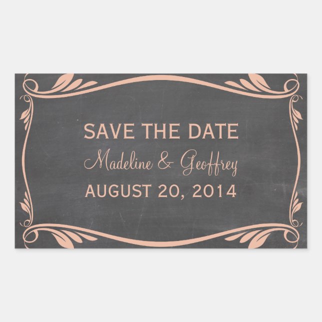 Peach Flourish Chalkboard Guardar los Pegatinas de (Anverso)