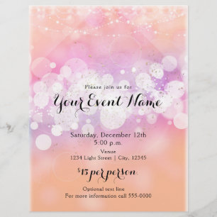Peach Glow Sparkle Luces Glam Fiesta Event Flyer