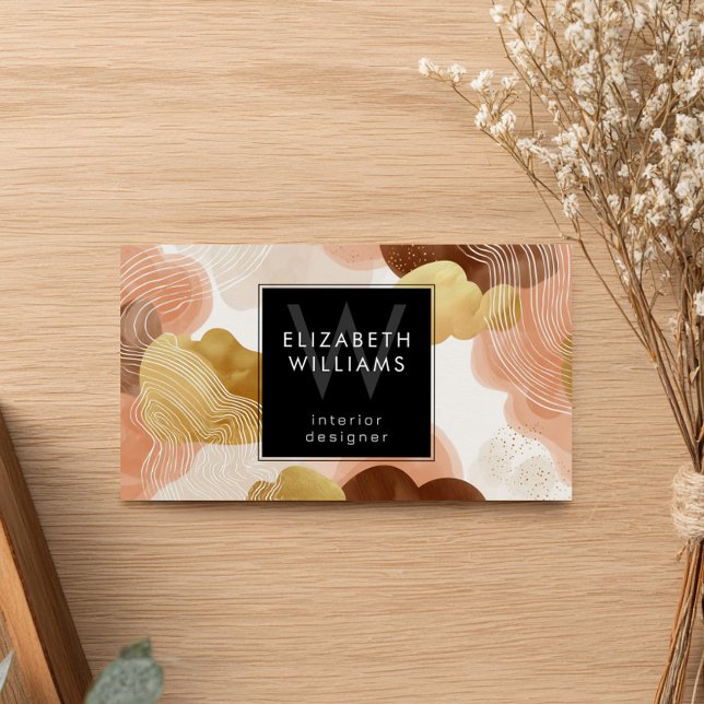 Peach Gold Modern Abstract Monogram Business Cards (Subido por el creador)