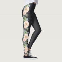 Peach Green Navy Pastel Floral Design Leggings