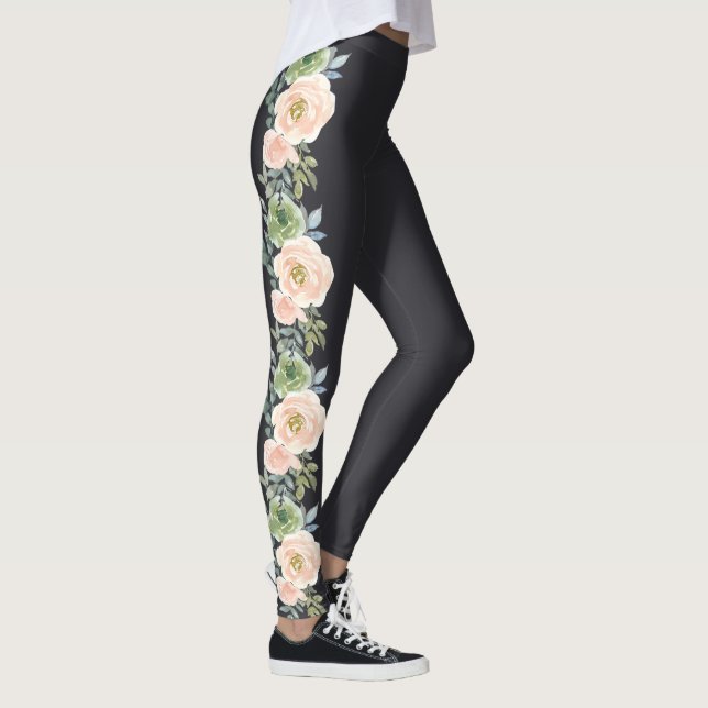 Peach Green Navy Pastel Floral Design Leggings (Derecha)