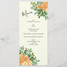 Peach & Ivory Peony & Rosa Floral Boda Menú