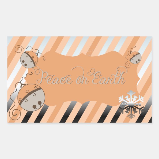 Peach Jingle Bells Stripe Rectangle Pegatina (Anverso)