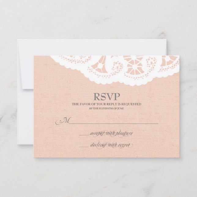 Peach Lace Doily Wedding RSVP (Anverso)