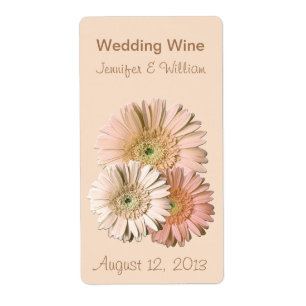 Peach Linen Gerber Daisies Boda Mini etiqueta de v