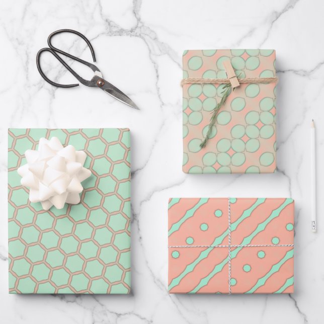 Peach & Mint Pastels Envoltura Papel conjunto de h (Anverso)