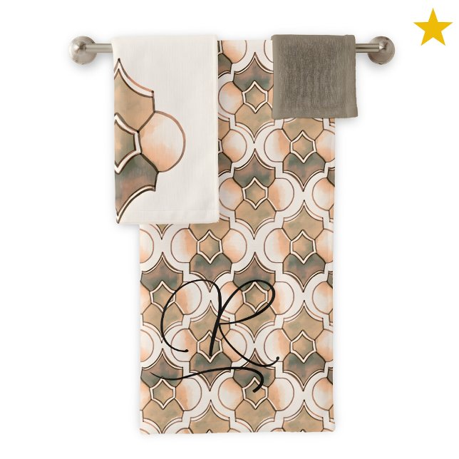 Peach Monogram Watercolor Geometric Pattern  (Subido por el creador)