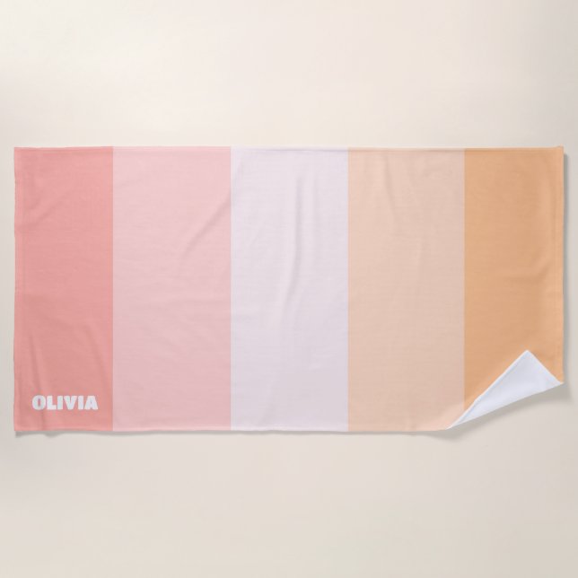 Peach Naranja Stripes Estético Toalla De Playa (Anverso)