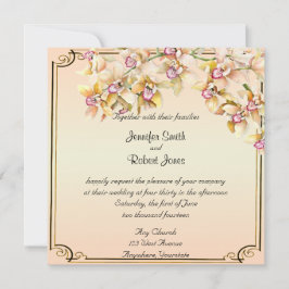 Peach Orchid Watercolor Posh Wedding Invitación
