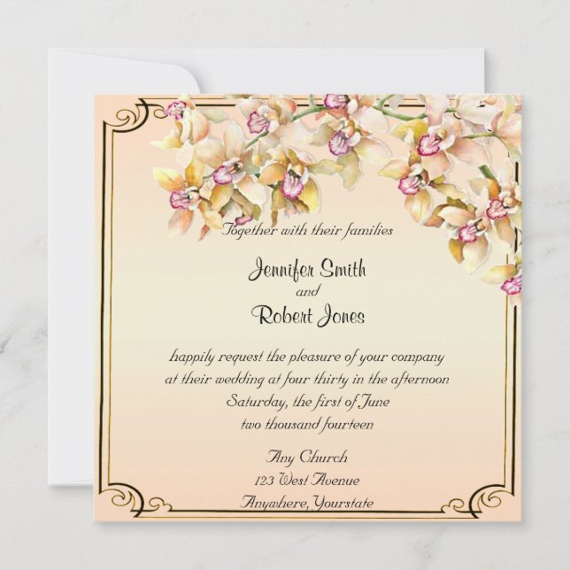Peach Orchid Watercolor Posh Wedding Invitación (Anverso)
