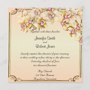 Peach Orchid Watercolor Posh Wedding Invitación