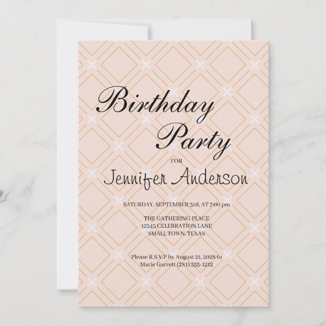 Peach Pastel e Invitación Geométrica de Oro (Anverso)